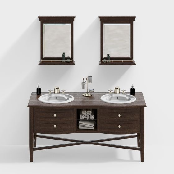 Sophisticated Double Sink Vanity 3D model for Contemporary Spaces