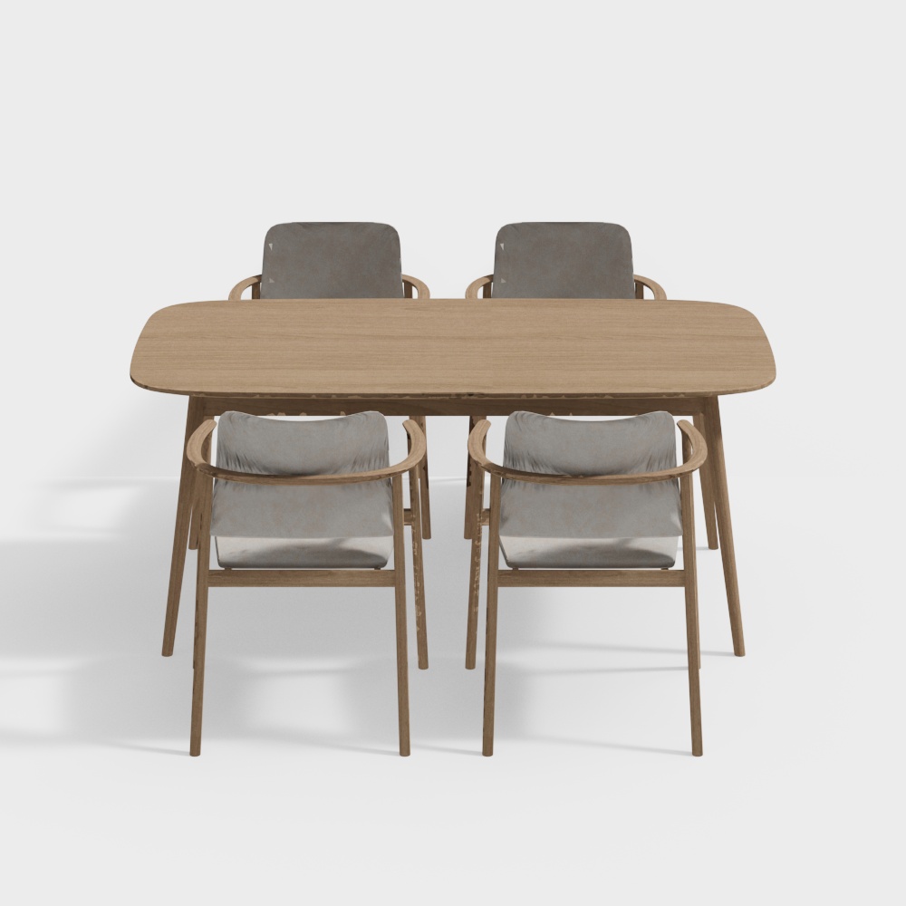 Modern Minimalist Dining Table and Chairs 3D Model