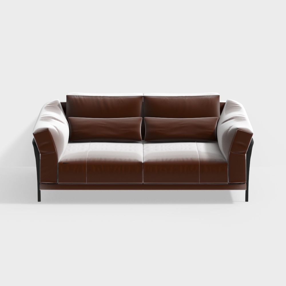 Elegant Low-Polygon Sofa 3D Model – Brown Leather Design