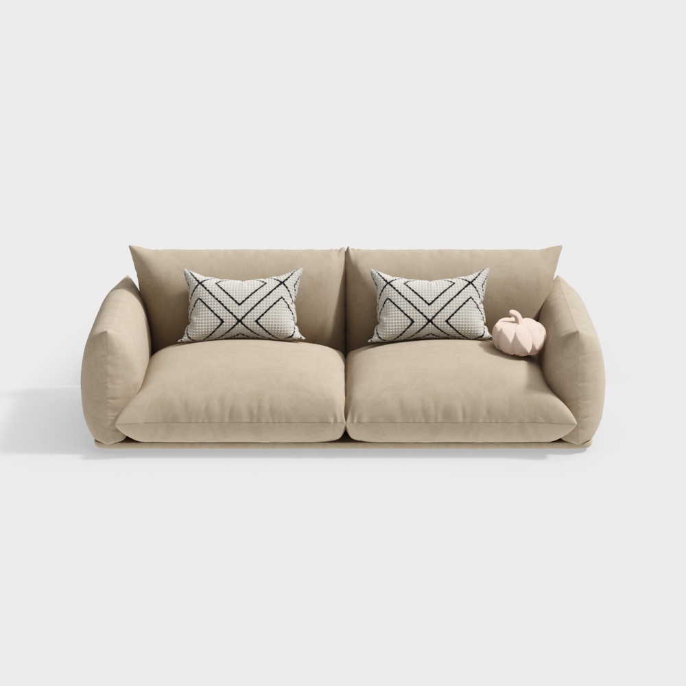 Cozy Comfort Sofa 3D Model – Beige Velvet Design