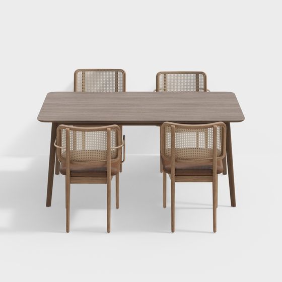 Minimalist 3D Model Dining Table and Chairs Set