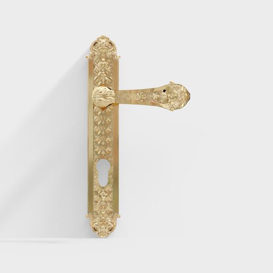 Stylish Golden Decorative Door Handle 3D Model