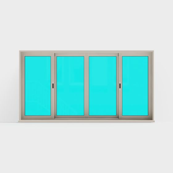 Stylish Low-Polygon Sliding Glass Door 3D model