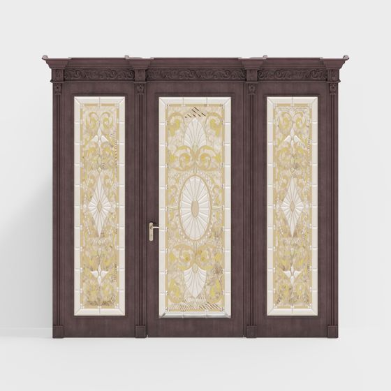 モダンドアと窓の木製インテリアドア