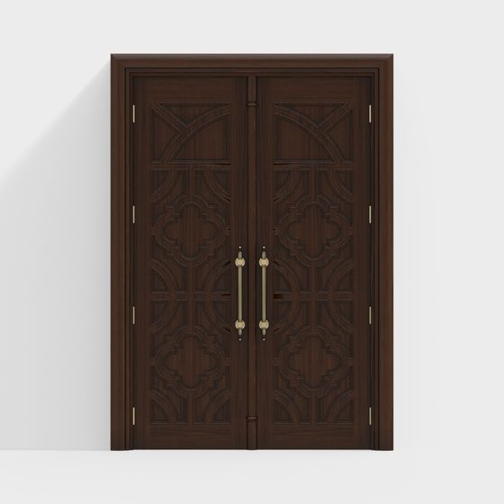 Elegant Double Door 3D Model with Geometric Patterns