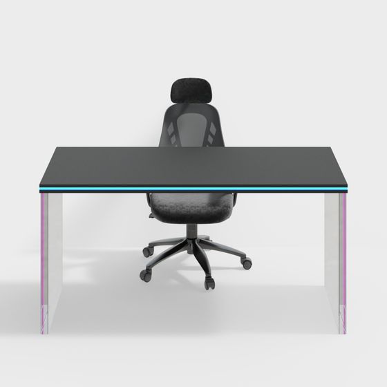 Gray Internet Cafe Gaming Table and Chair 3D Model