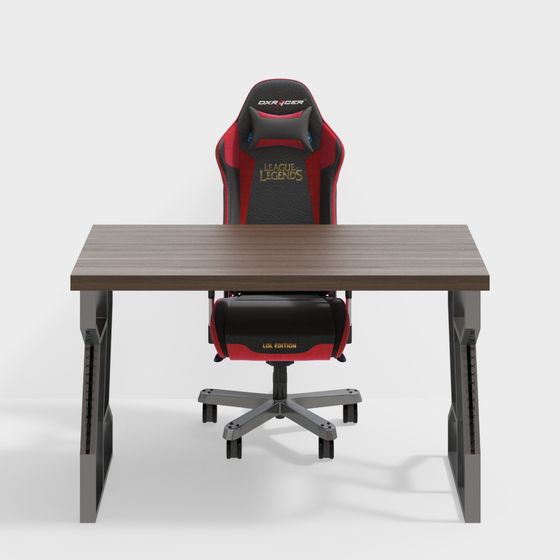 Internet Cafe E-Sports Tables and Chairs 3D Model in Brown