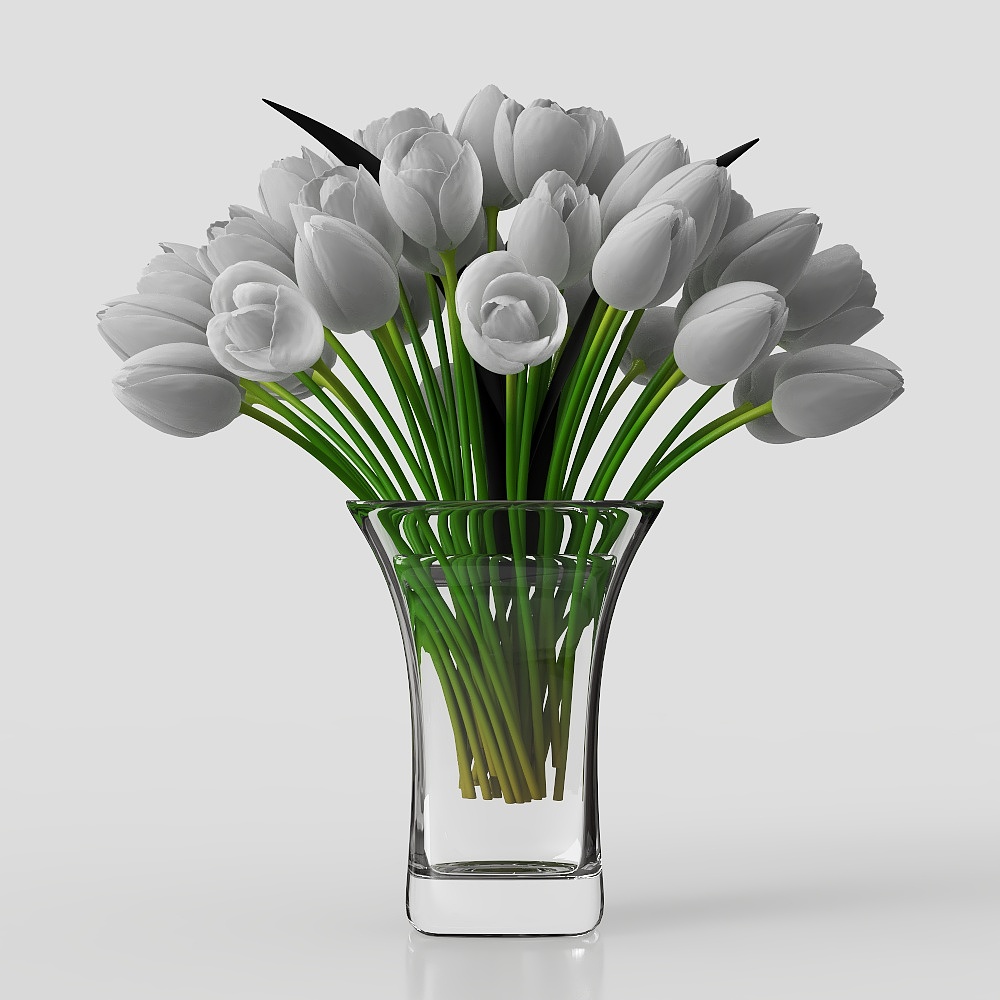 Jarrón de plantas verdes con flores, hojas y hierba