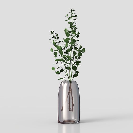 Glass Vase with Green Plant 3D model