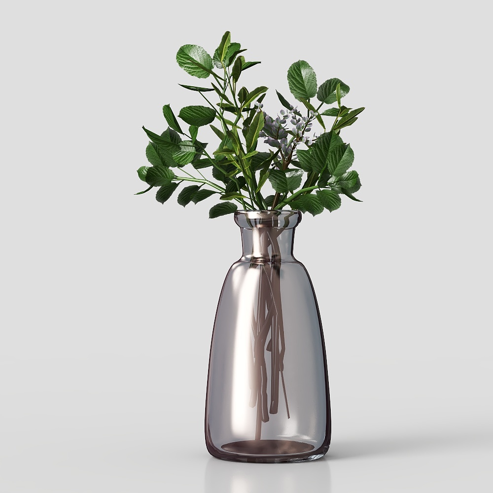 vaso ornamentale con piante verdi, fiori e foglie