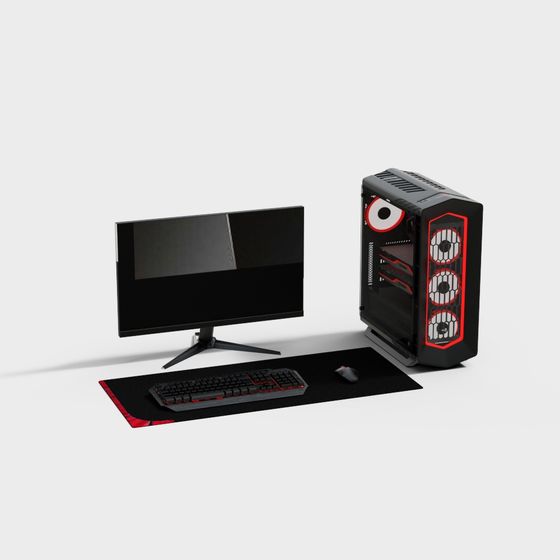 High-Tech Black and Red Computer Setup 3D model