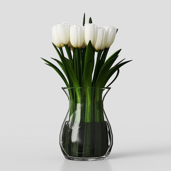 Glass Vase with Tulips 3D model