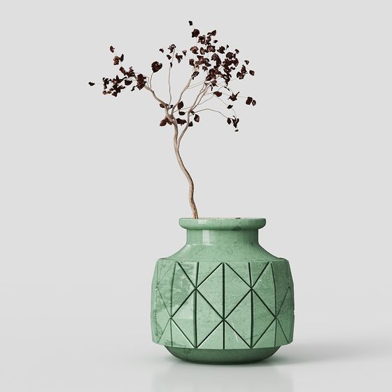Withered Branch Green Porcelain Vase 3D model