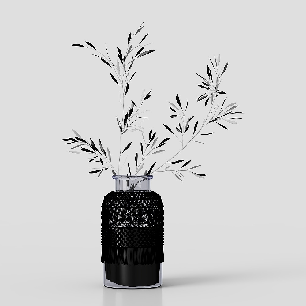 vaso ornamentale con piante verdi, fiori e foglie