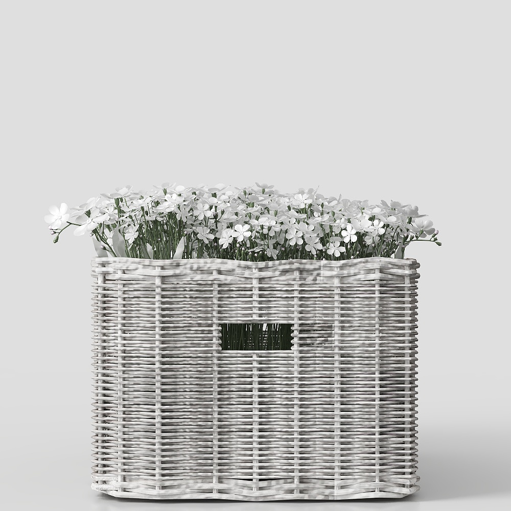 vaso ornamentale con piante verdi, fiori e foglie