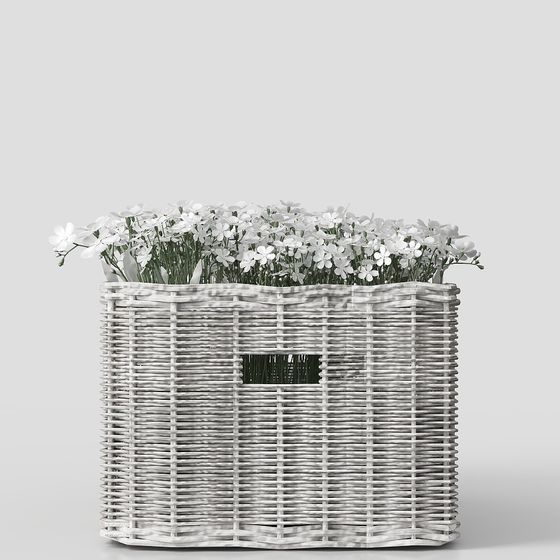 vaso ornamentale con piante verdi, fiori e foglie