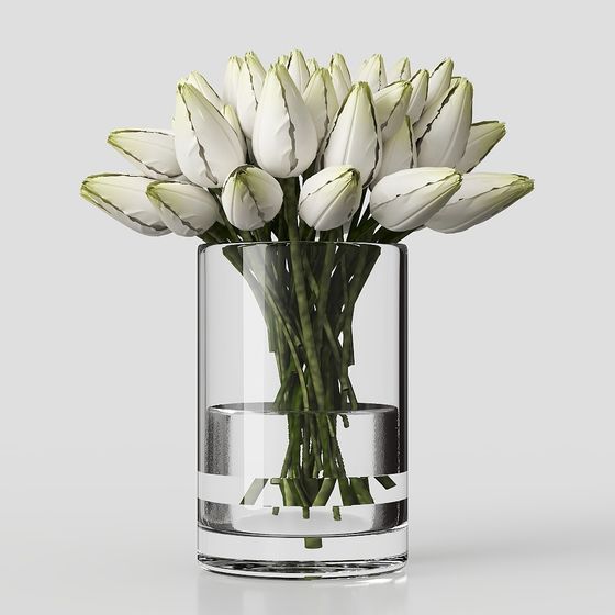 Glass Vase with Tulips 3D model