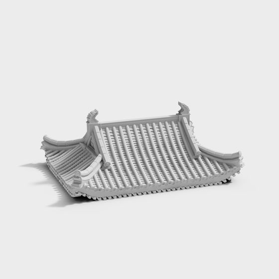 East Asian Roof 3D model with Low Polygon Design