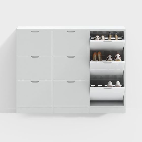Minimalist White Shoe Cabinet 3D model