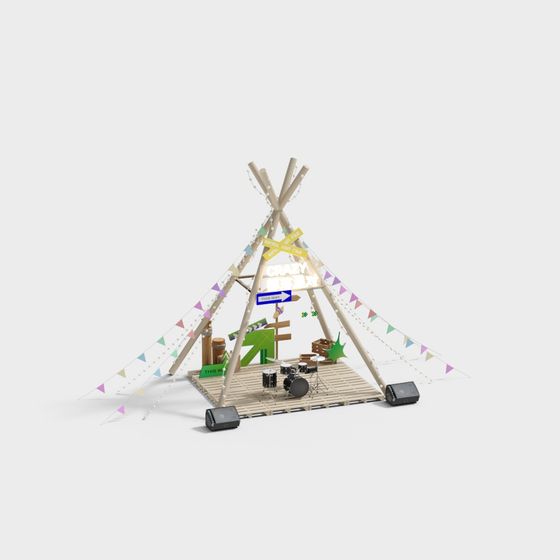 Colorful Teepee Party Tent 3D model for Creative Spaces