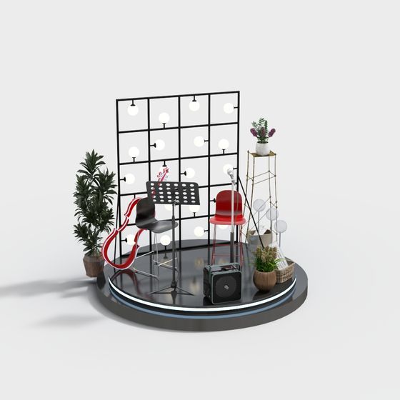 Chic Low-Poly Music Corner 3D model for Creative Spaces