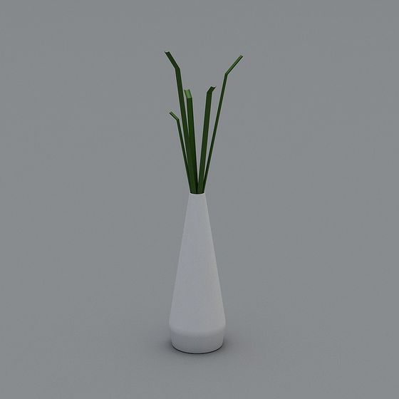 Stylish Low-Poly Vase with Green Plants 3D model
