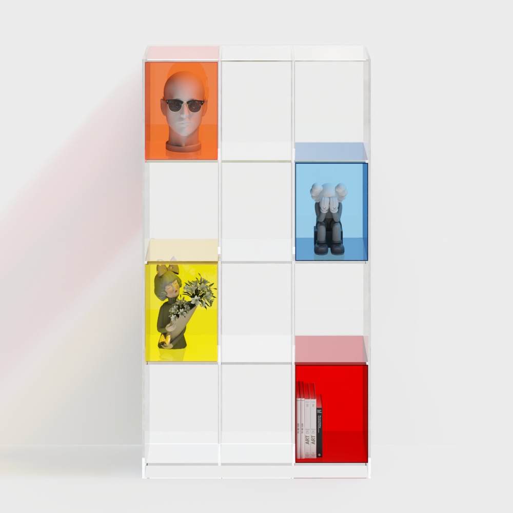 Colorful Cubes Bookshelf 3D Model – Geometric Low-Poly Design