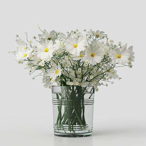 Glass Vase with Daisy 3D model