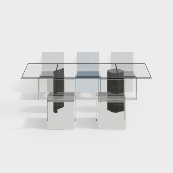 Stylish Glass Dining Table and Chairs 3D model