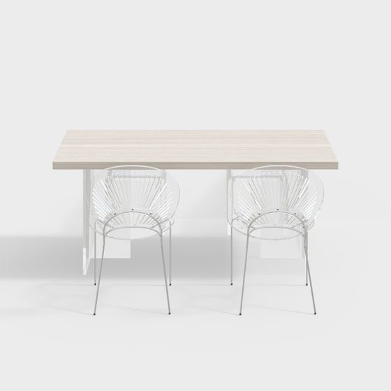 Transparent Dining Table and Chairs Set 3D model