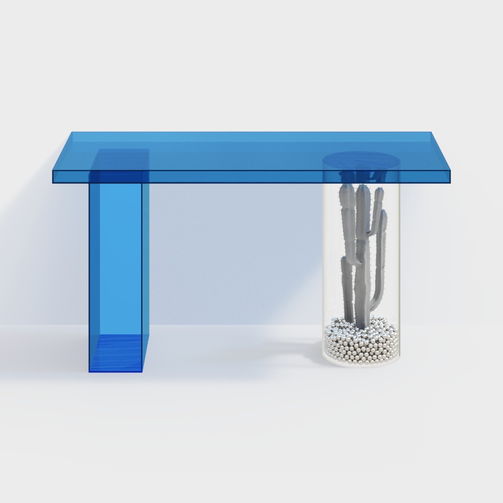 Transparent Blue Side Table 3D Model – Modern Low-Poly Design
