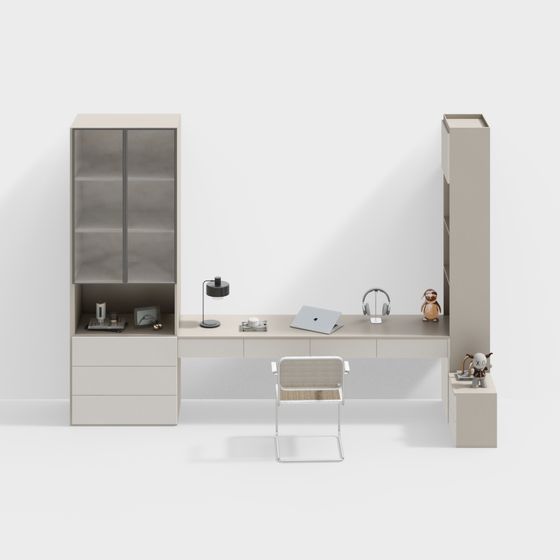 Modern Desk 3D Model in Beige