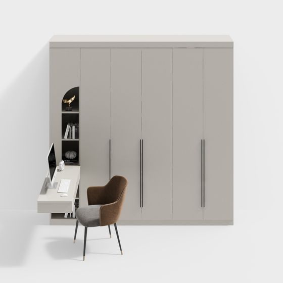 Modern Beige Wardrobe with Corner Desk 3D Model