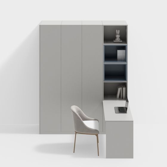 Chic Modern Wardrobe with Corner Desk 3D Model in Gray