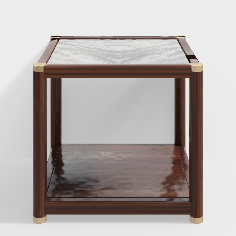 Elegant Marble Top Side Table 3D Model – Wooden Frame