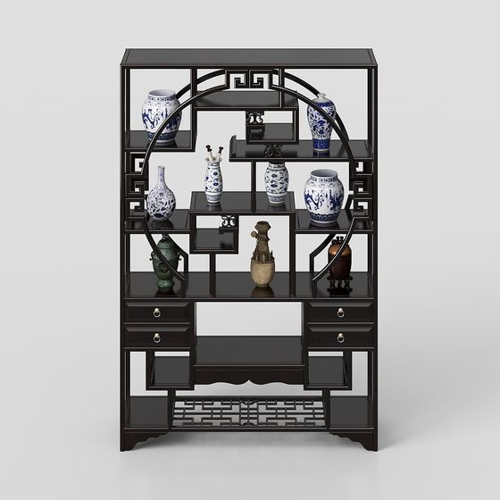 Elegant Chinese Bookshelf 3D model