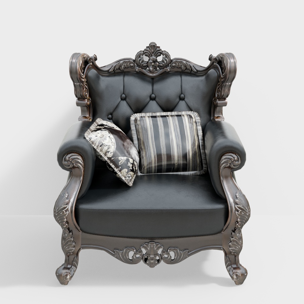 Royal Luxury Armchair 3D Model – Baroque Black Leather
