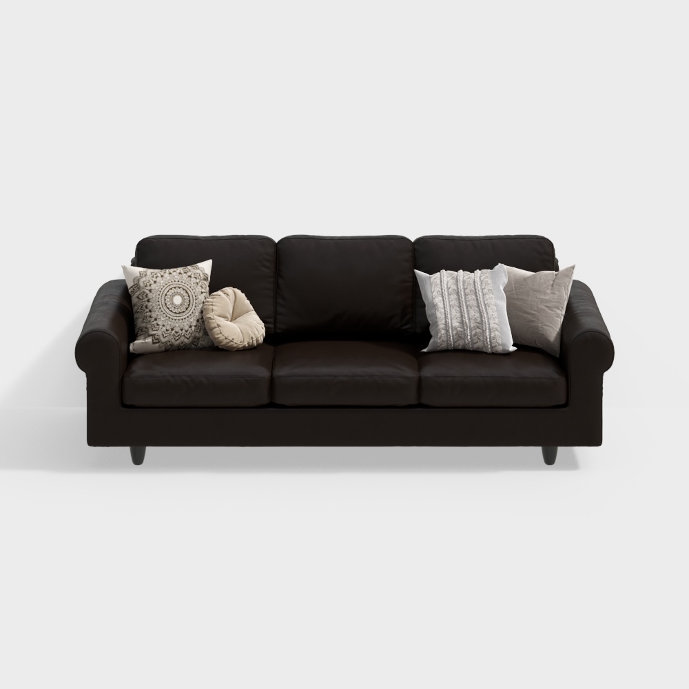 Stylish Low-Polygon Sofa 3D Model – Brown Leather