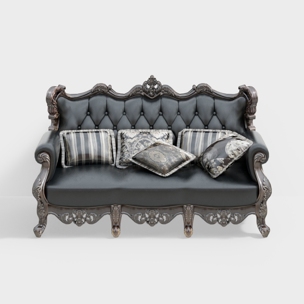 Royal Elegance Sofa 3D Model – Leather & Wood Design