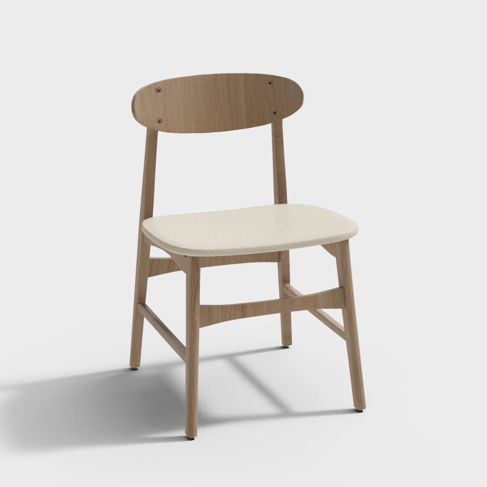 Scandinavian Style Dining Chair 3D Model – Light Wood Design