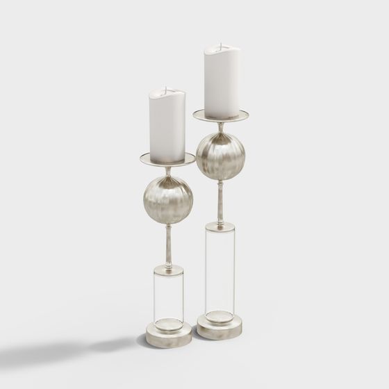 Elegant Low-Polygon Candleholder Set 3D model