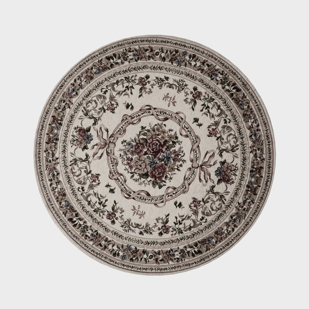 Vintage Round Carpet 3D Model – Floral Patterned Texture
