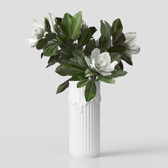 Vibrant Flower Ornaments 3D Model in Green Color