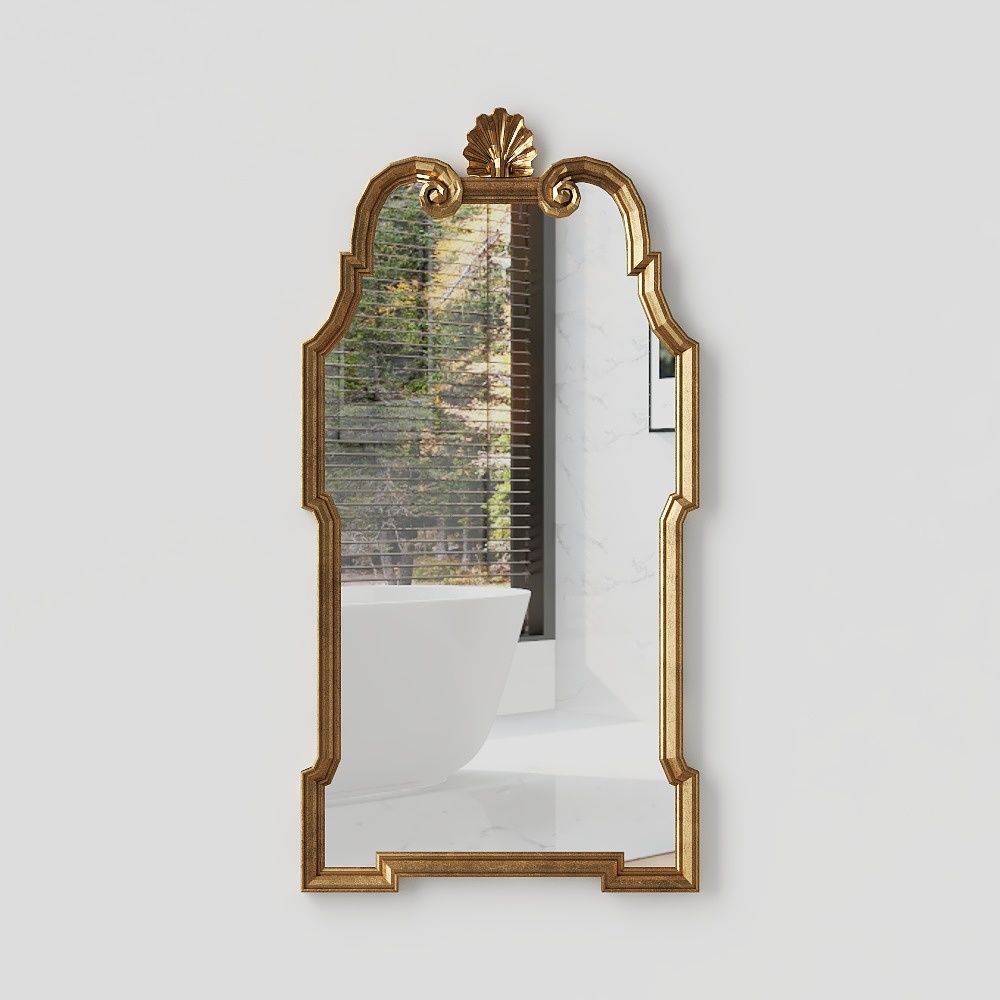 Elegant Vintage-Modern Mirror 3D Model – Golden Frame