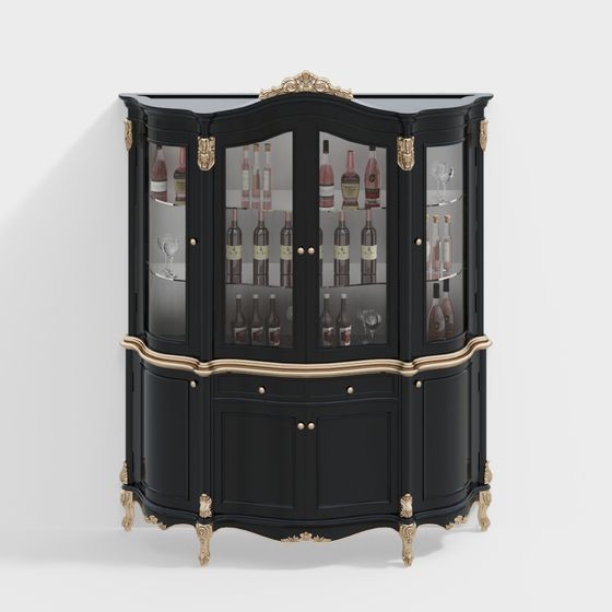 Elegant European-Style Wine Cabinet 3D model