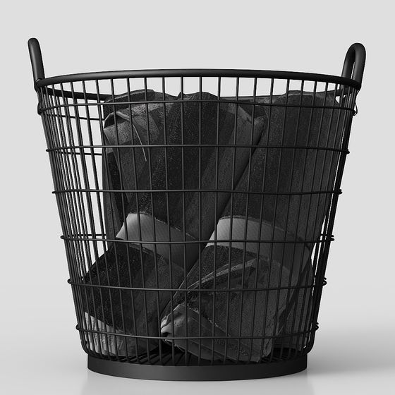 Stylish Black Metal Trash Can 3D Model