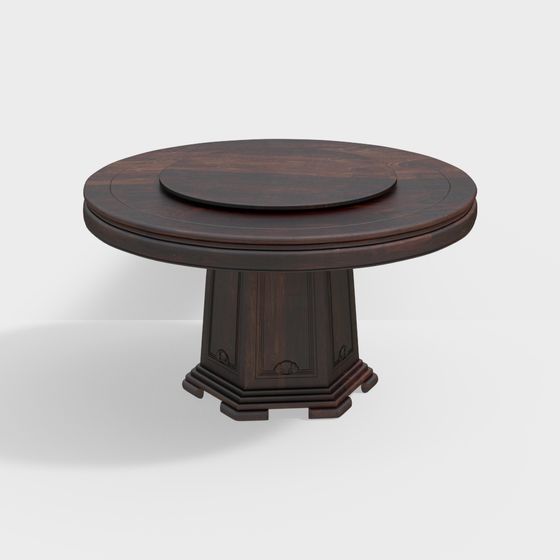 Revolving Table Model Vintage Rotating Dining Table 3D Model – Classic Wood Design
