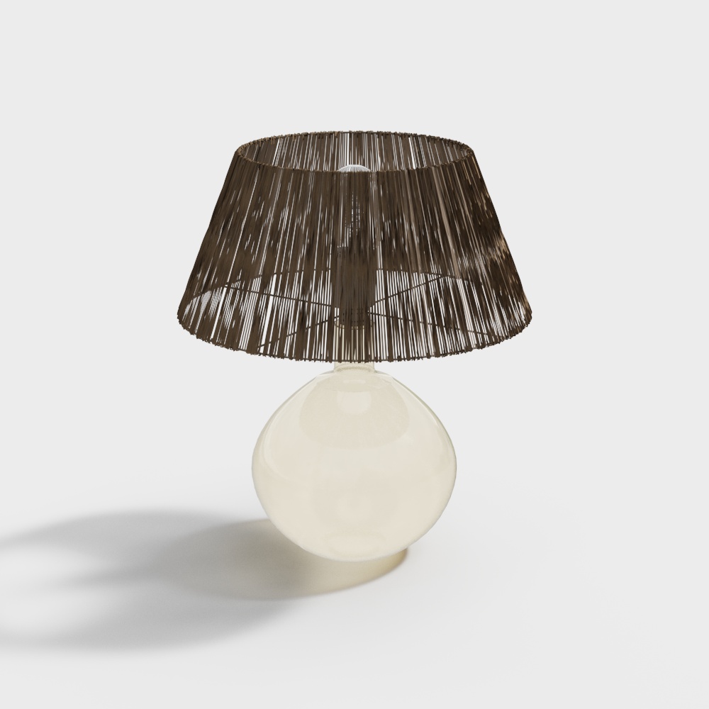 Mid-Century Modern Table Lamp 3D Model – Ceramic & Woven Shade