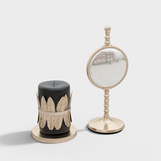 Elegant Makeup Mirror and Feather Candelabra Set 3D model