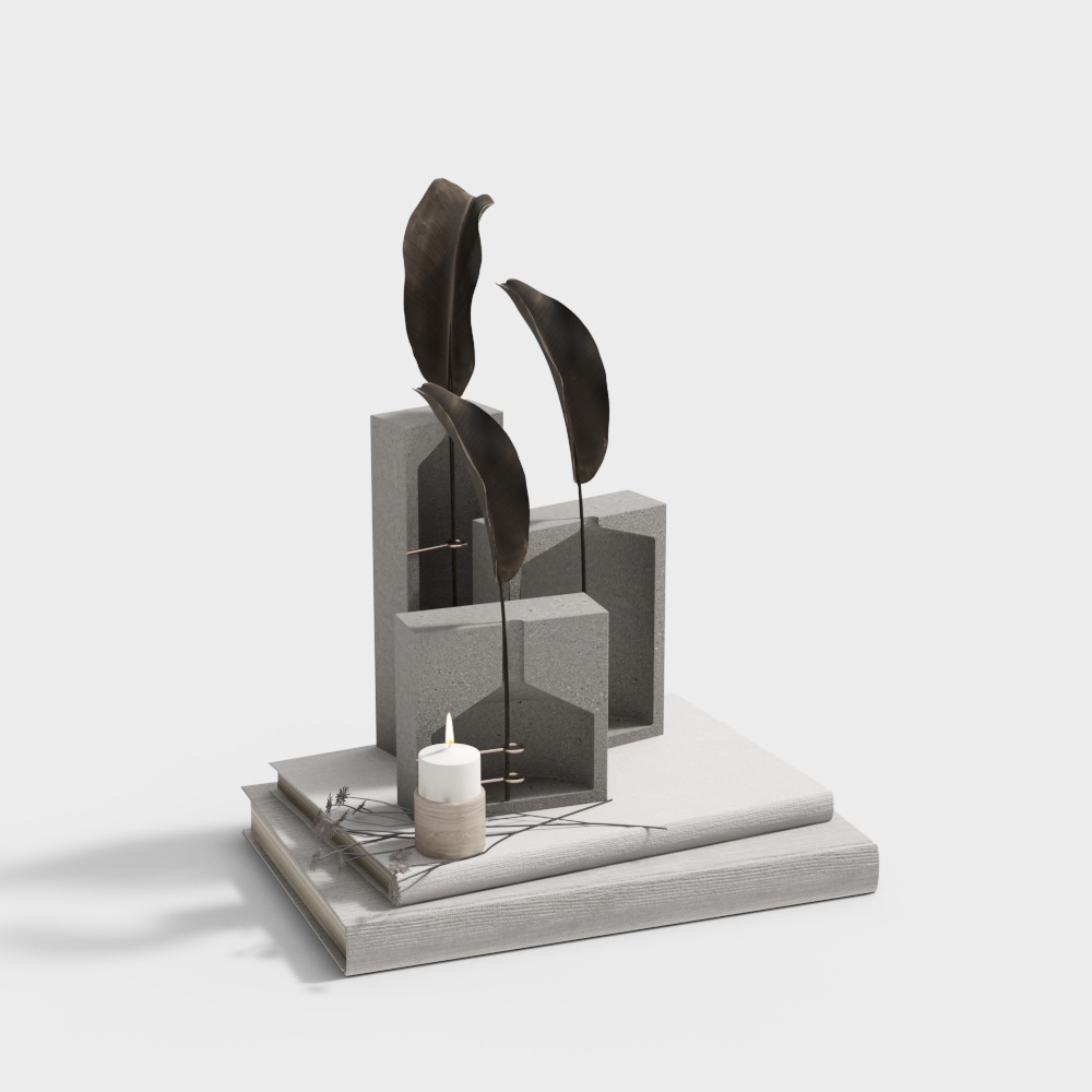 Elegant Gray Concrete and Metal Decorative 3D model